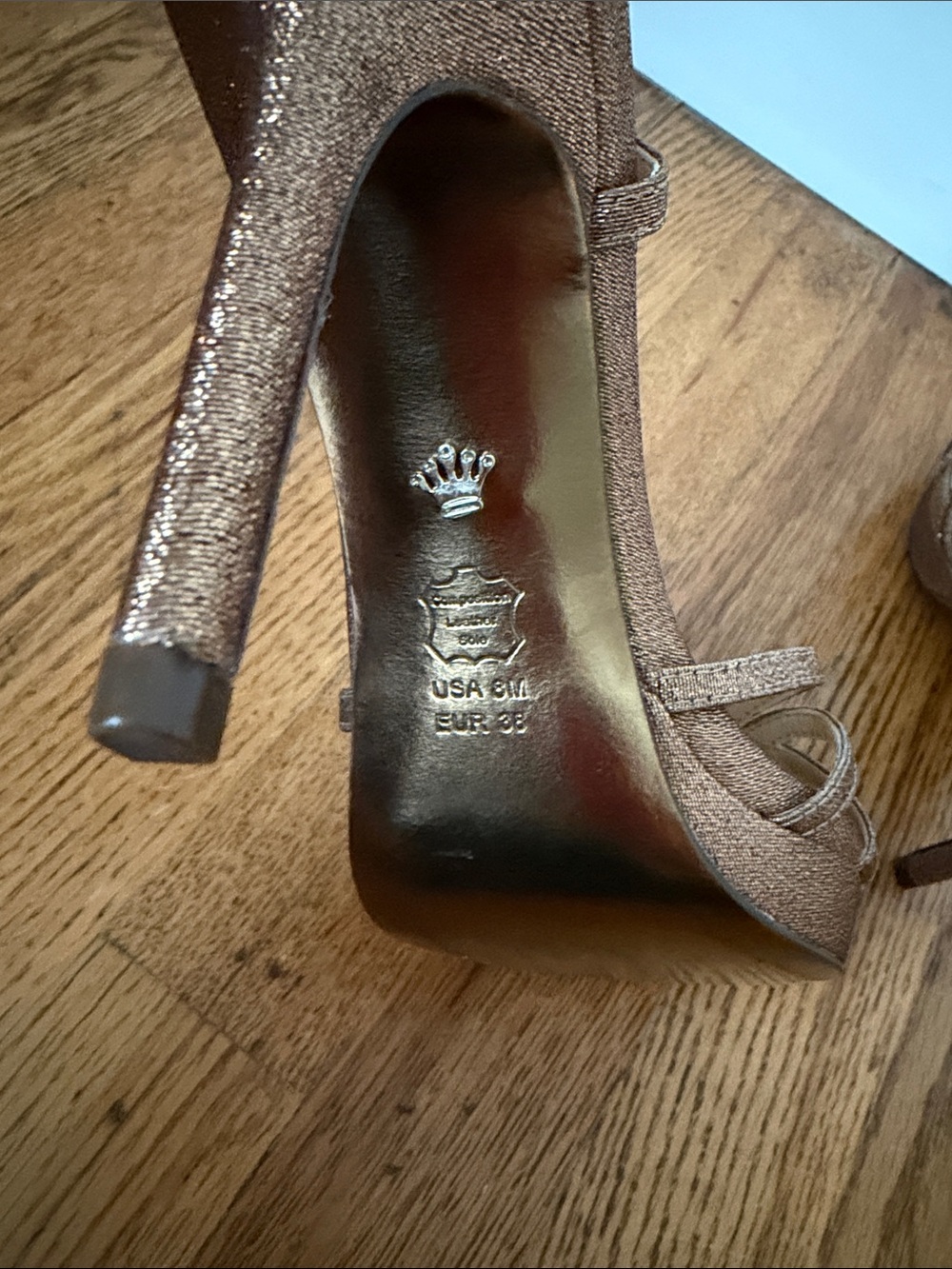 Metallic bronze Gold Strappy Slingback Heels - Women Shoes - Picture 5 of 5